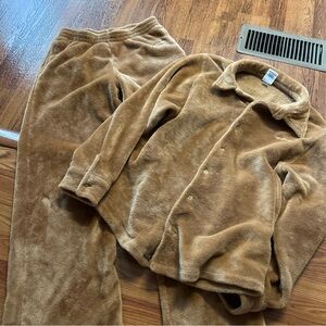 Victoria secret pink teddy bear pajamas button up long sleeve and pants size xs